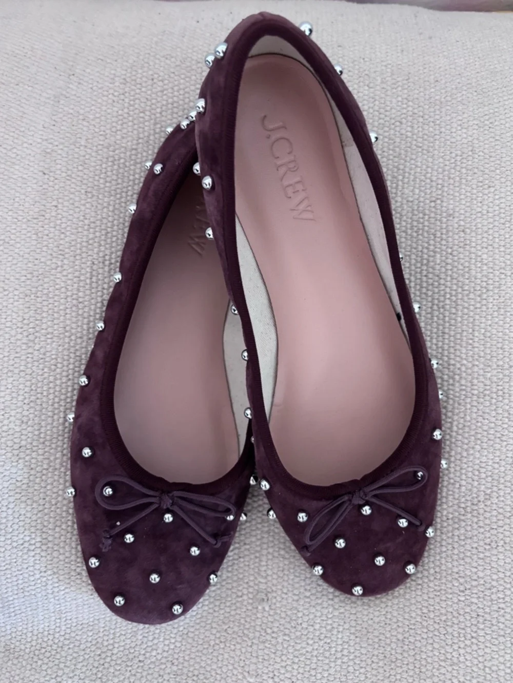 J.Crew Andi Ballet Flats in Beaded Suede – Brown Embellished Shoes 9.5 EUC